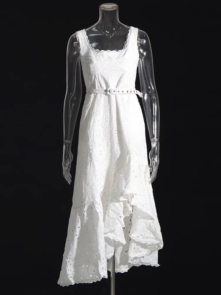TWOTWurea-Robe brodée YLE pour femme, col carré, taille haute, dos nu, imprimé, mode féminine, nouve
