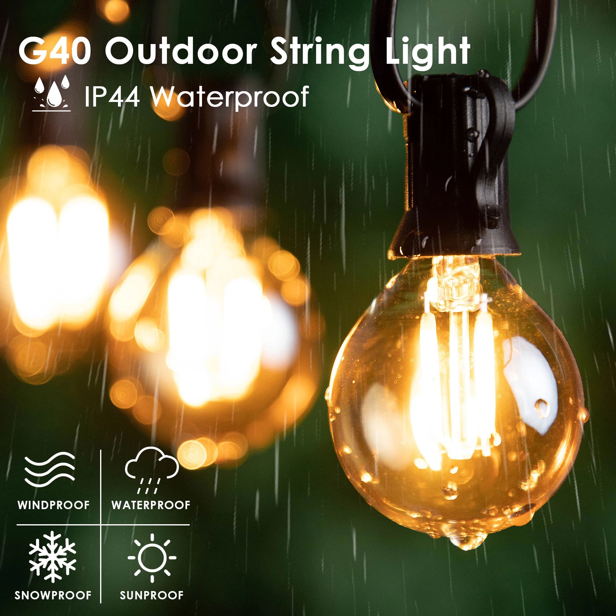 G40 décoration extérieure LED chaîne lumières 1.5W Globe ambre verre ampoule Dimmable guirlande fest