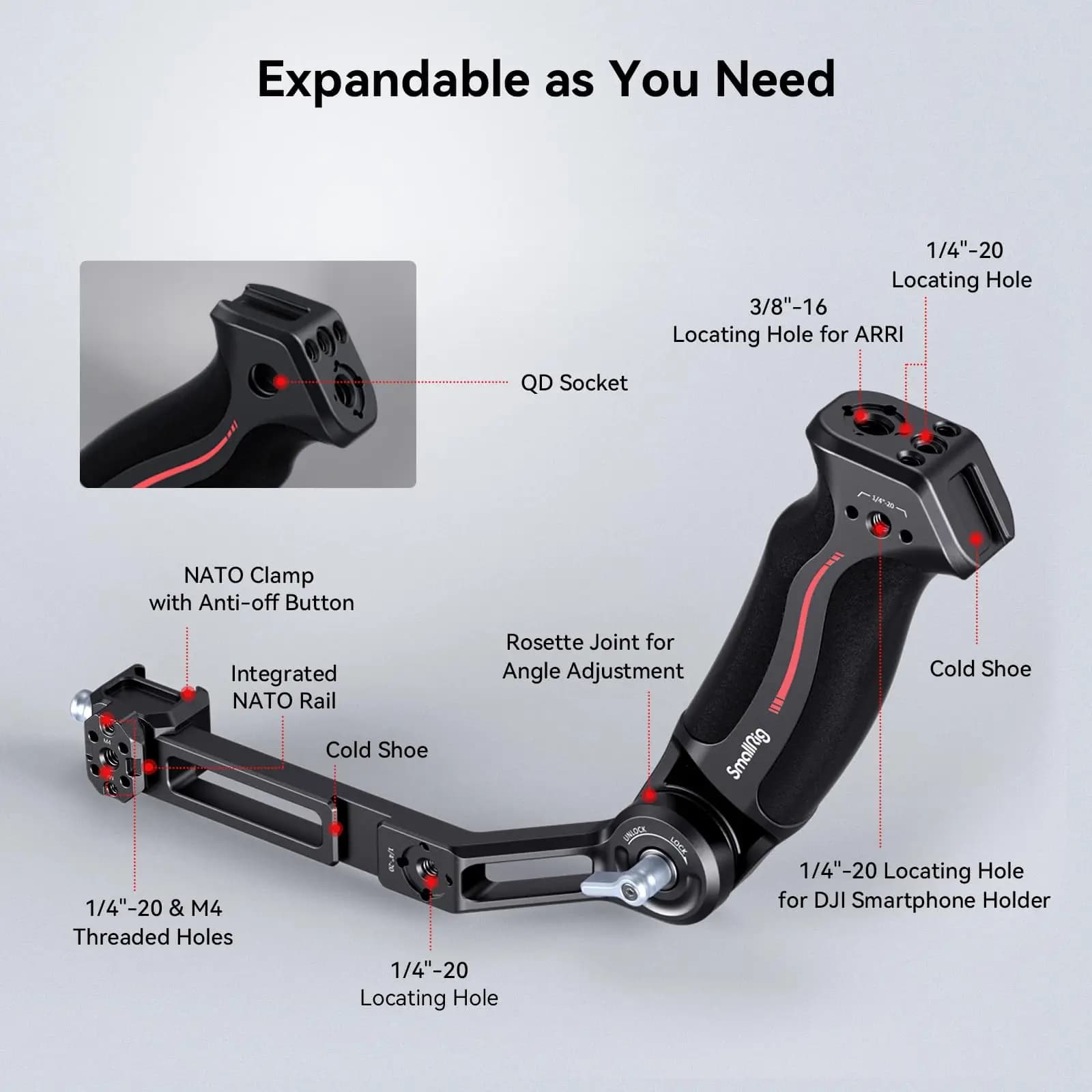 SmallRig-Poignée réglable pour DJI RS 2 / RS 3 / RS 3 Pro/RS 3 Mini / RS 4 Pro/RS 4, stabilisateur d