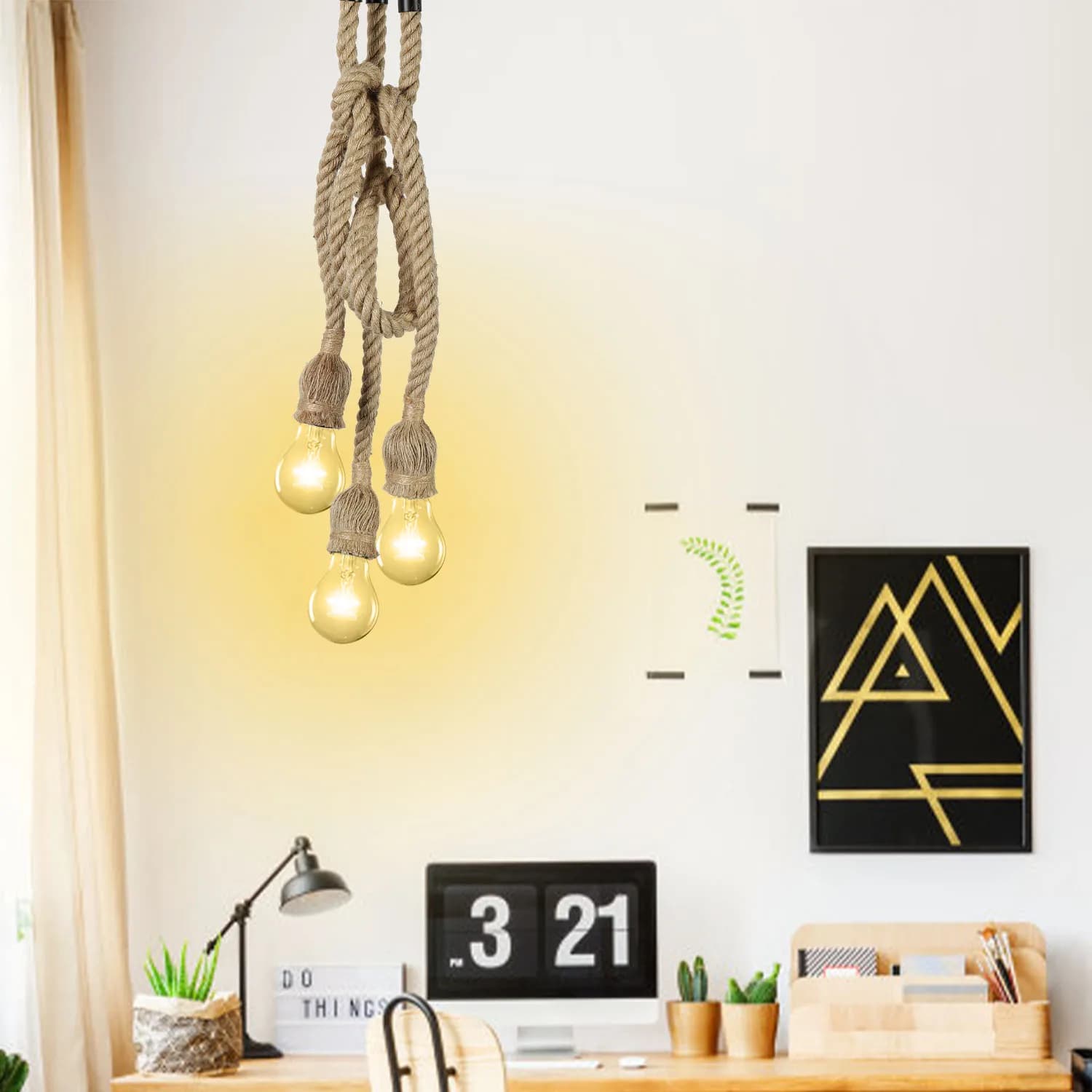 1m 3 tête LED lustre industriel rétro chanvre corde plafonnier décor à la maison pendentif lumières 