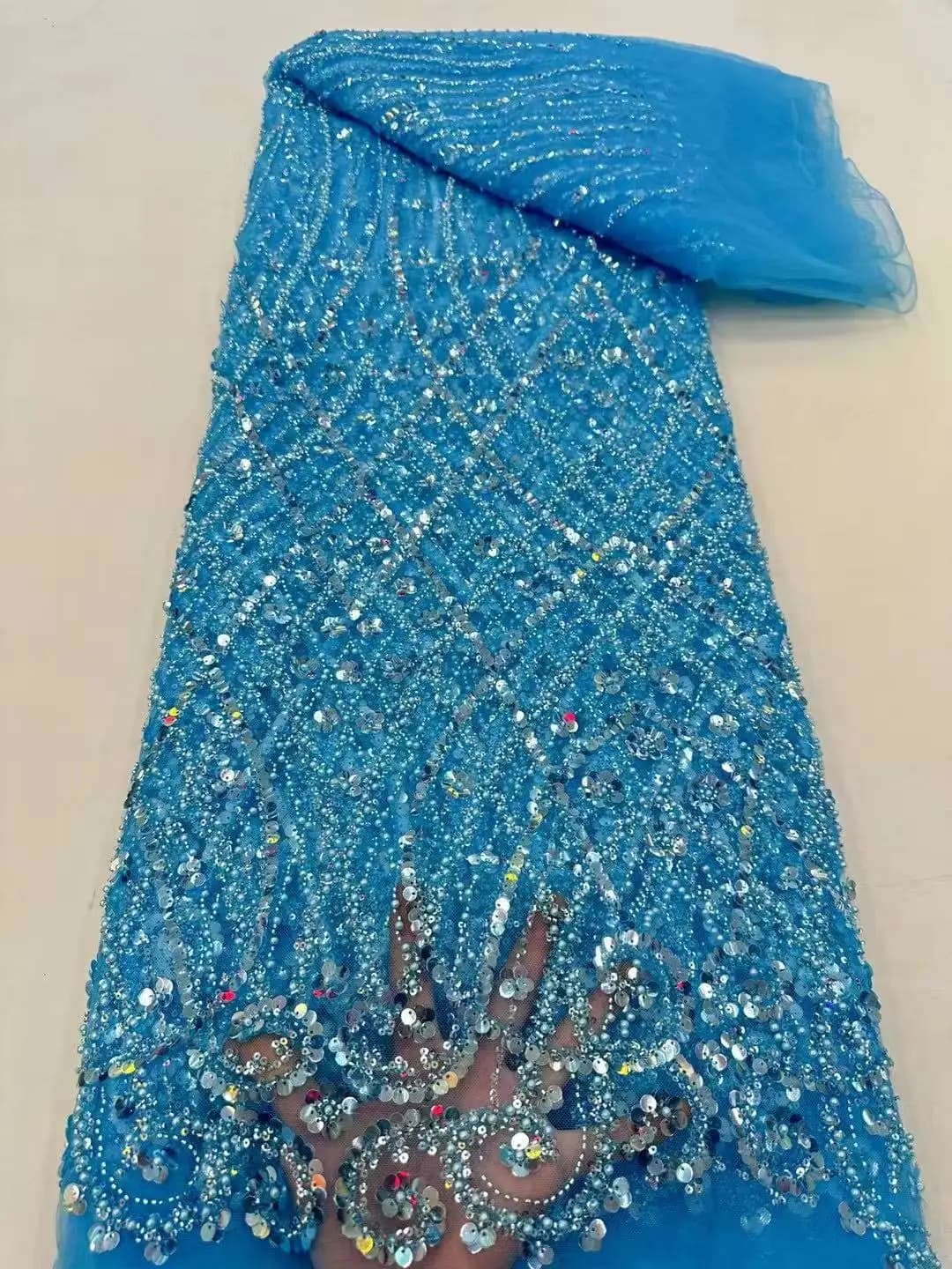 Tissu africain en dentelle à paillettes, Tulle perlé brodé nigérian, à la mode, de haute qualité pou