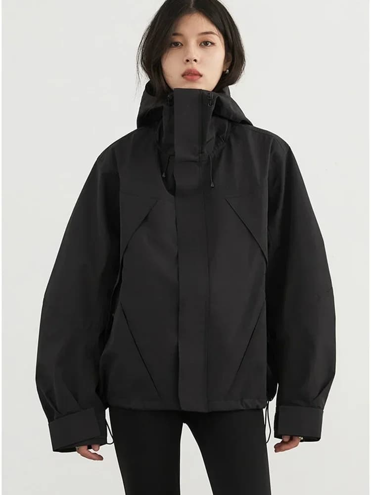 CHIC VEN-Veste de dehors à Capuche pour Femme, Manteau Court, Coupe-Vent, Solide, Extérieur, Automne