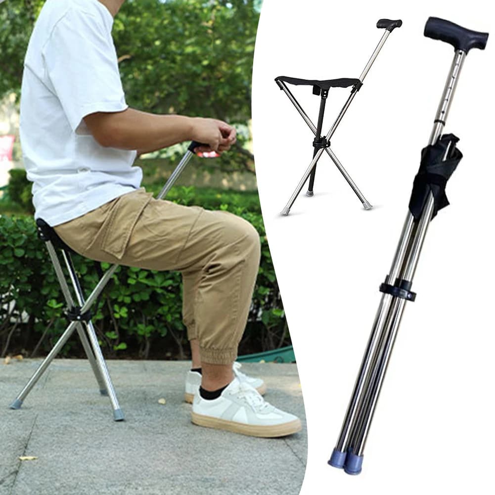 Canne pliable, siège facile à transporter, tabouret Portable, chaise pliante, poignée antidérapante,
