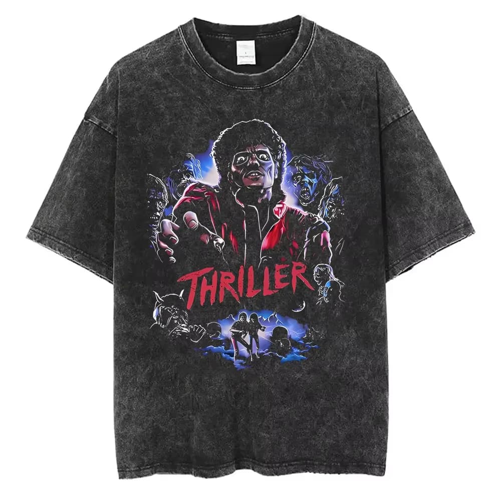 T-shirts vintage délavés Michael Jackson le roi de la pop pour hommes et femmes, t-shirt décontracté