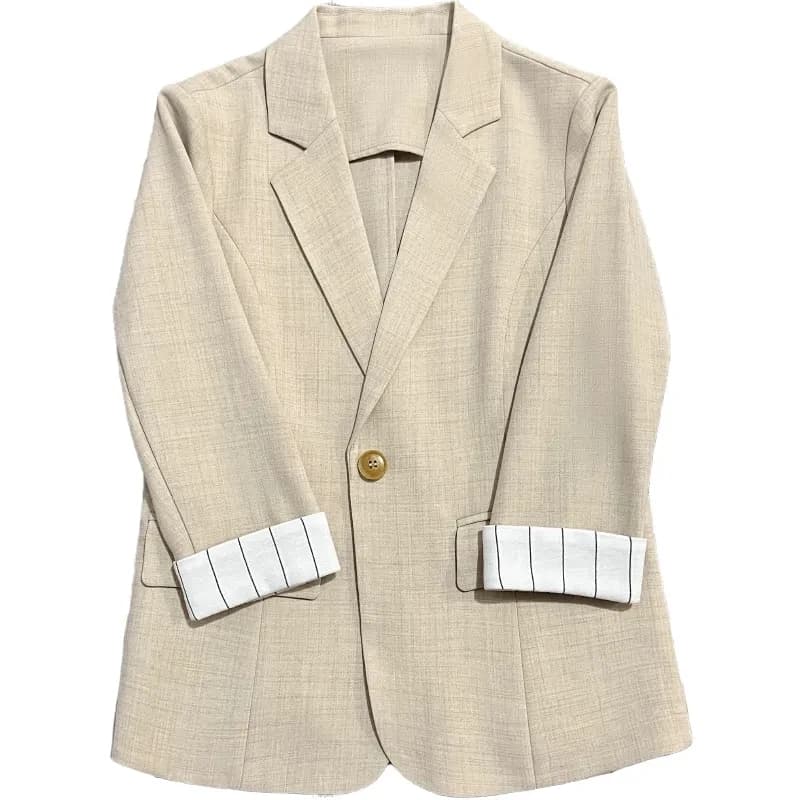 Veste fine rayée avec poignets d'abricot pour femme, manteau imbibé, blazer décontracté, mode coréen