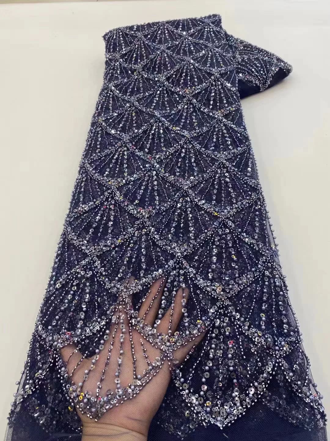 Tissu africain en dentelle à paillettes et perles, 1 Yards, broderie pour marié, mariée nigériane, T