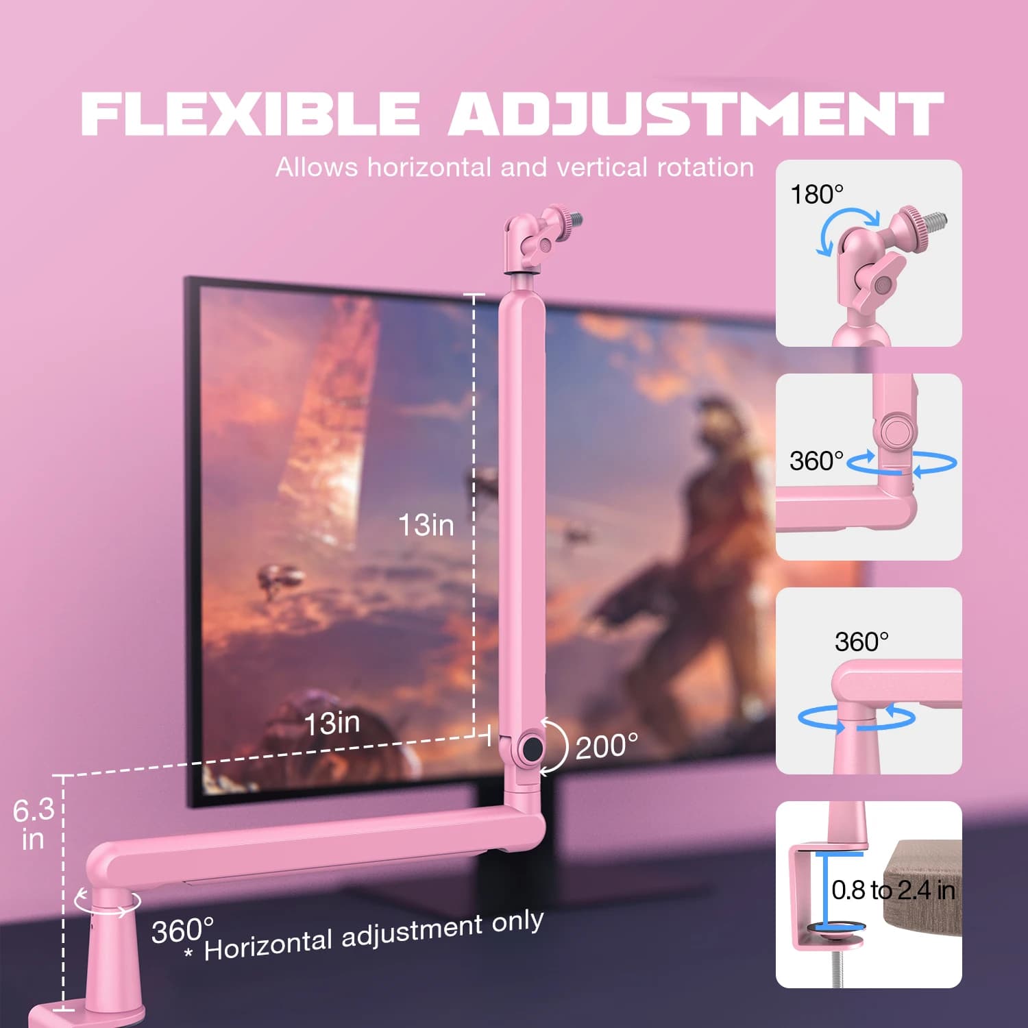 FIFINE Microphone Boom à profil bas, bras de micro réglable en métal avec gestion des câbles/pince e