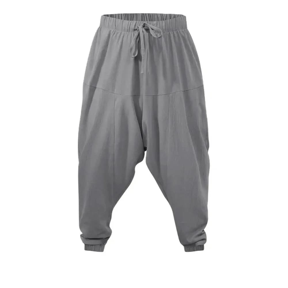 Sarouel pour hommes coton lin entrejambe bas confortable Streetwear coupe ample respirant léger pant