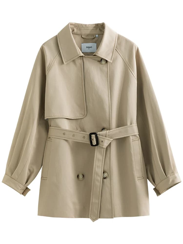 ZIQIAO-Manteau à col rabattu pour femme, manches régulières complètes, ingent, Tradt, droit, court, 