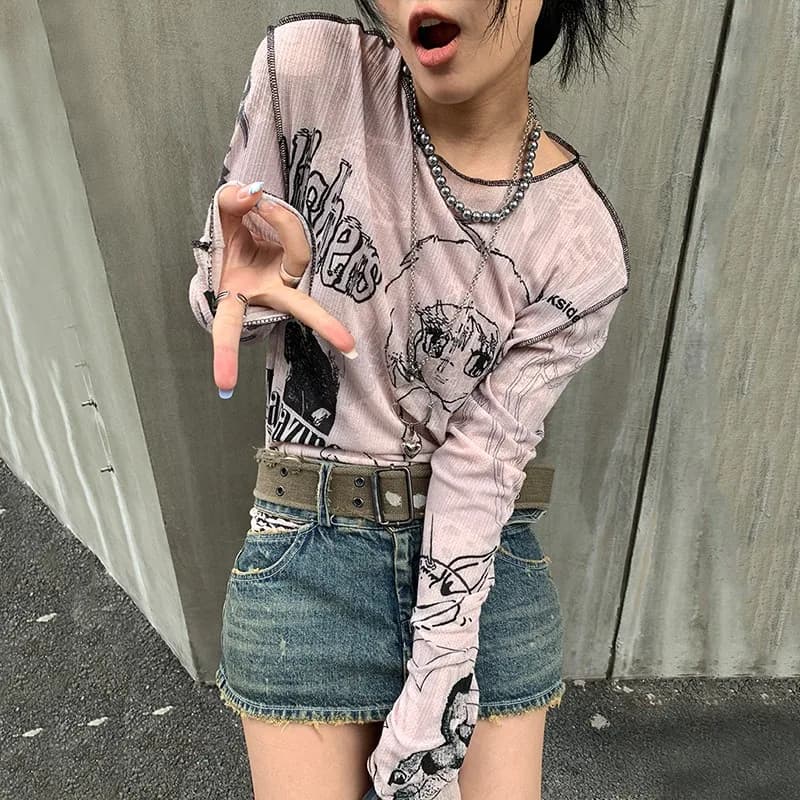 T-shirt Harajuku Grunge féerique Karrram Y2k, esthétique, dessin animé japonais, à la mode coréenne,