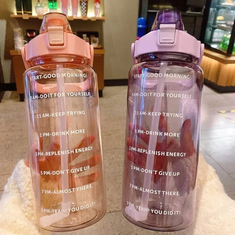 Bouilloire en plastique de 2 litres, grande bouteille d'eau de voyage Portable avec paille, tasse de