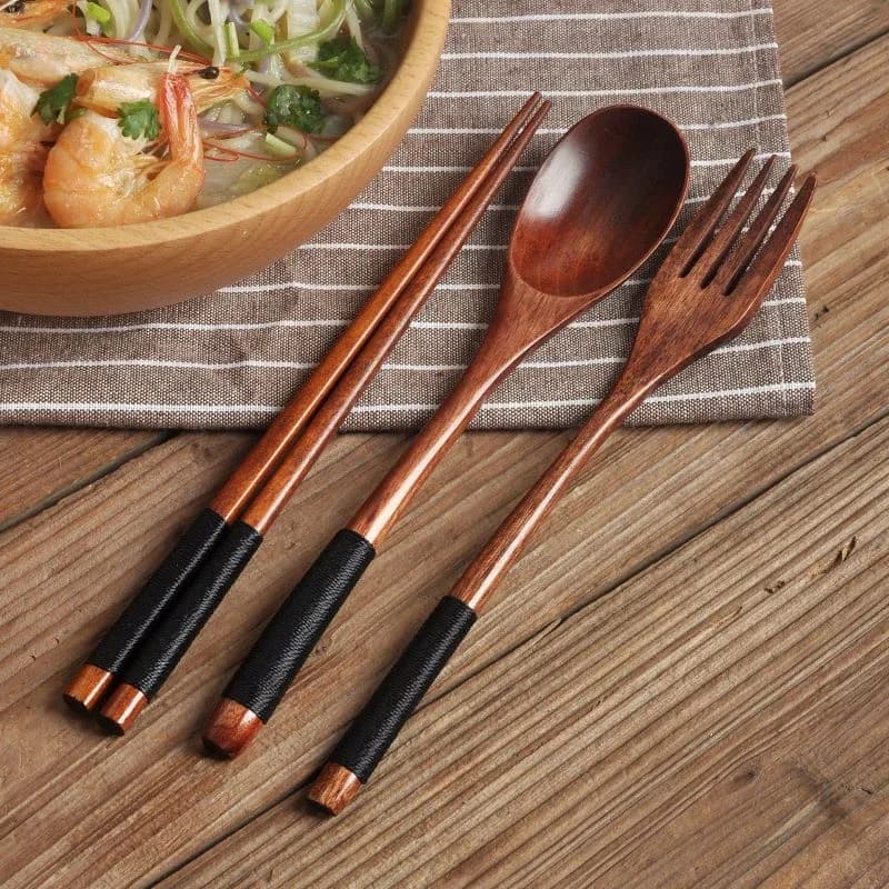 Cuillère fourchette baguettes couverts portables ensemble de couverts en bois voyage ensemble de cou