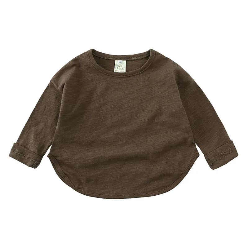 T-shirt à manches longues et col rond pour bébé garçon et fille, en coton, simple et décontracté, un