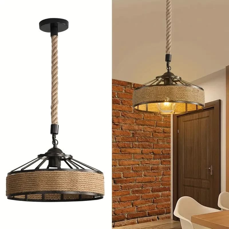 Lampe suspendue classique en corde de chanvre, Lustre pour plafond, classique, rétro, Antique, indus
