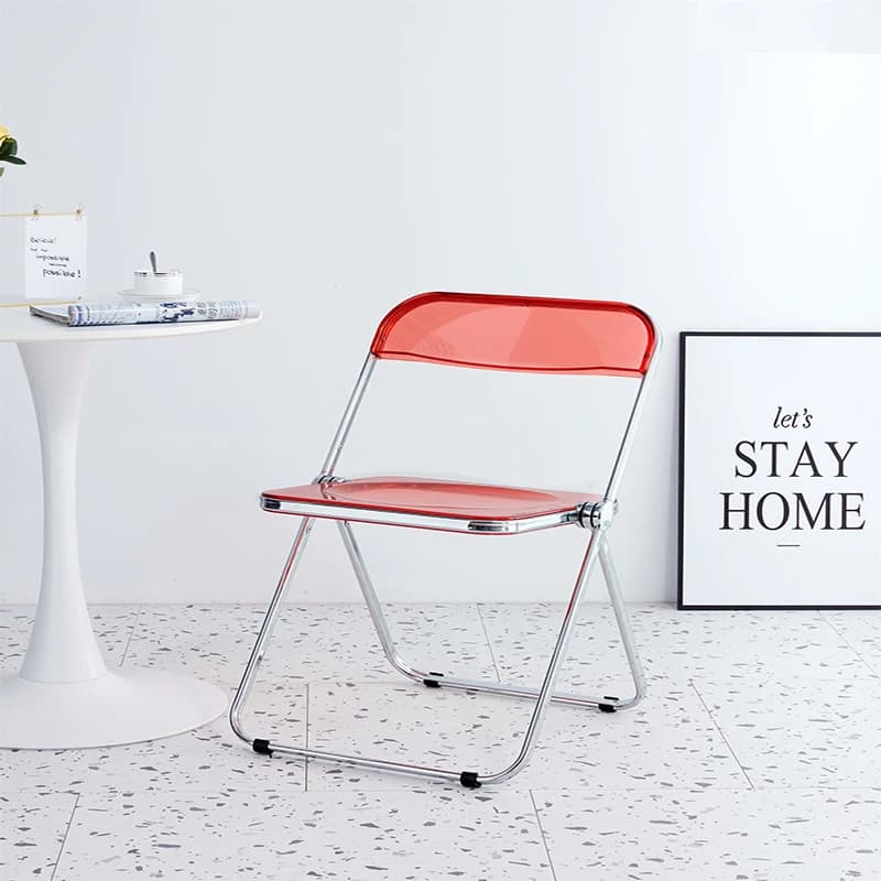 Chaise pliante transparente rouge, siège de salon en plastique PC