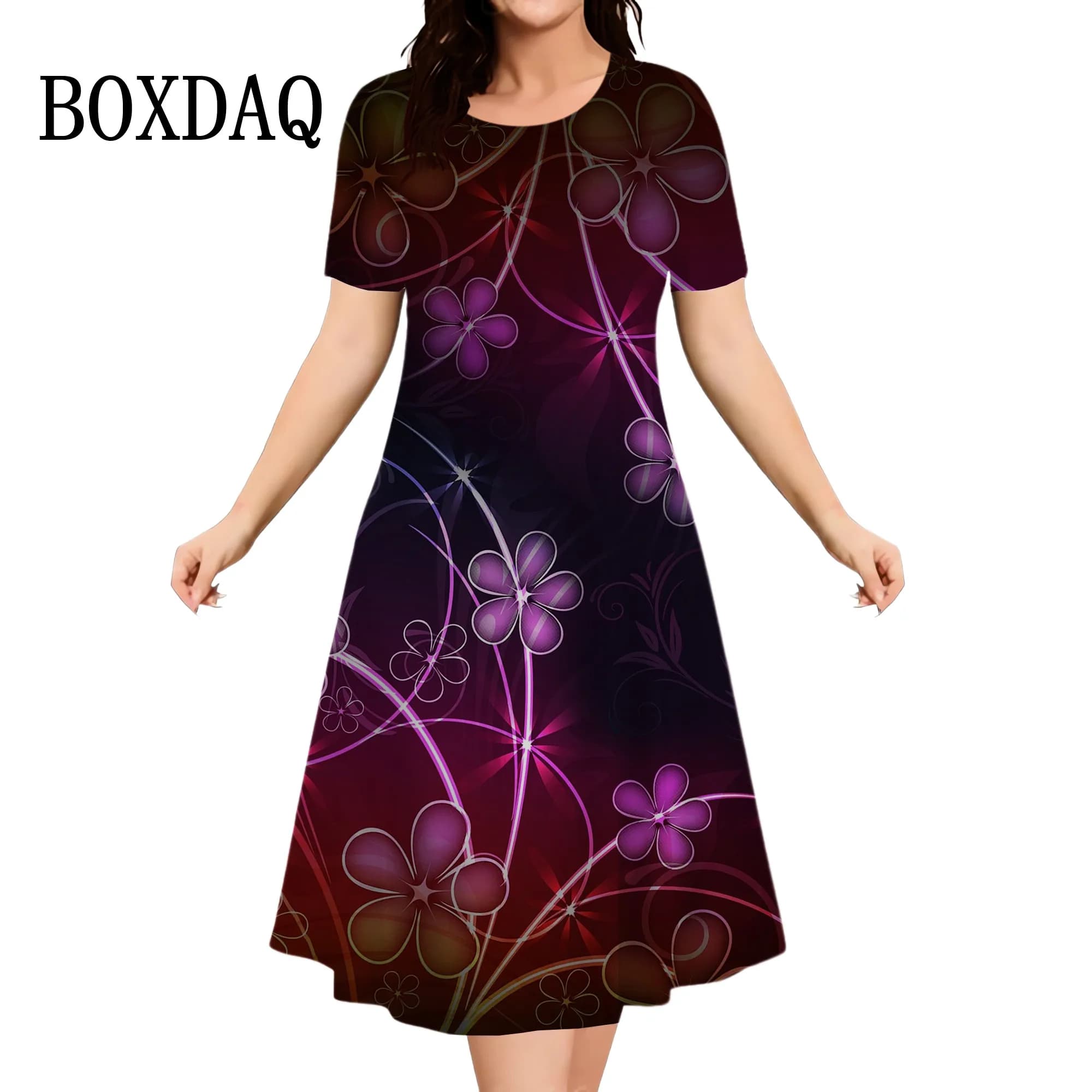 Robe décontractée à manches courtes et col rond pour femmes avec impression 3D, robes élégantes pour