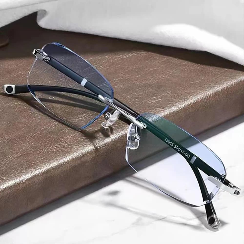 Lunettes de presbytie anti-bleu sans cadre pour hommes, lunettes à bords coupés, lunettes claires, a