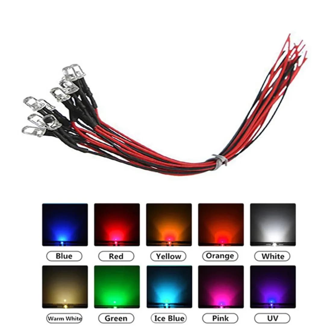 20 diodes LED transparentes DC3V 5V 12V 24V 3MM 5MM 10MM pour rouge/vert/bleu/jaune/UV/orange/rose/c