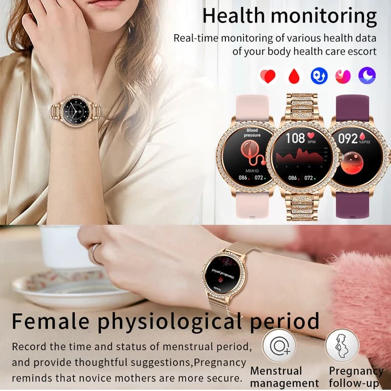 Montre intelligente à écran AMOLED pour femme, fréquence cardiaque, oxygène sanguin, bracelet pour f