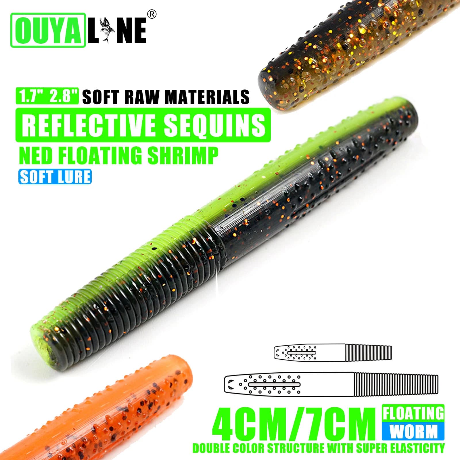 OUYALIN vers bar flottant Leurre de pêche en plastique souple appât artificiel Ned Wacky plate-forme