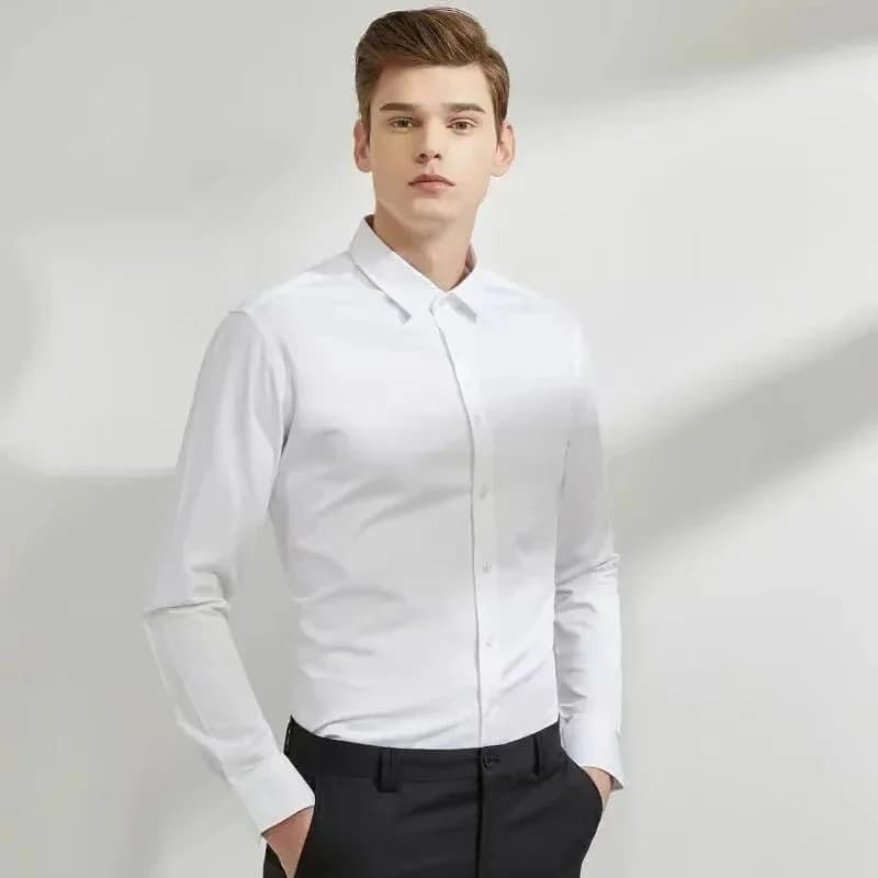 Chemise élastique à manches longues pour hommes, robe d'affaires sans repassage, tenue de travail pr
