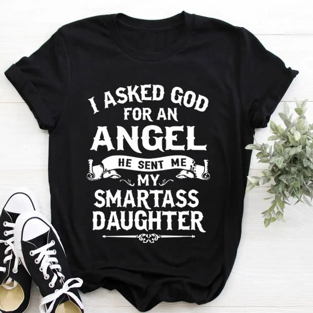 T-shirt manches courtes col rond femme, ample, ma fille est un ange, imprimé