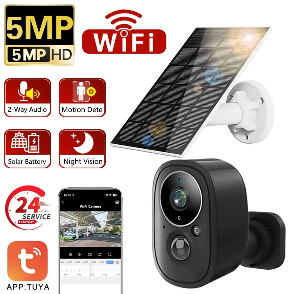 Smar Life-Caméra de surveillance extérieure solaire, caméra de sécurité CCTV, vision nocturne, docum