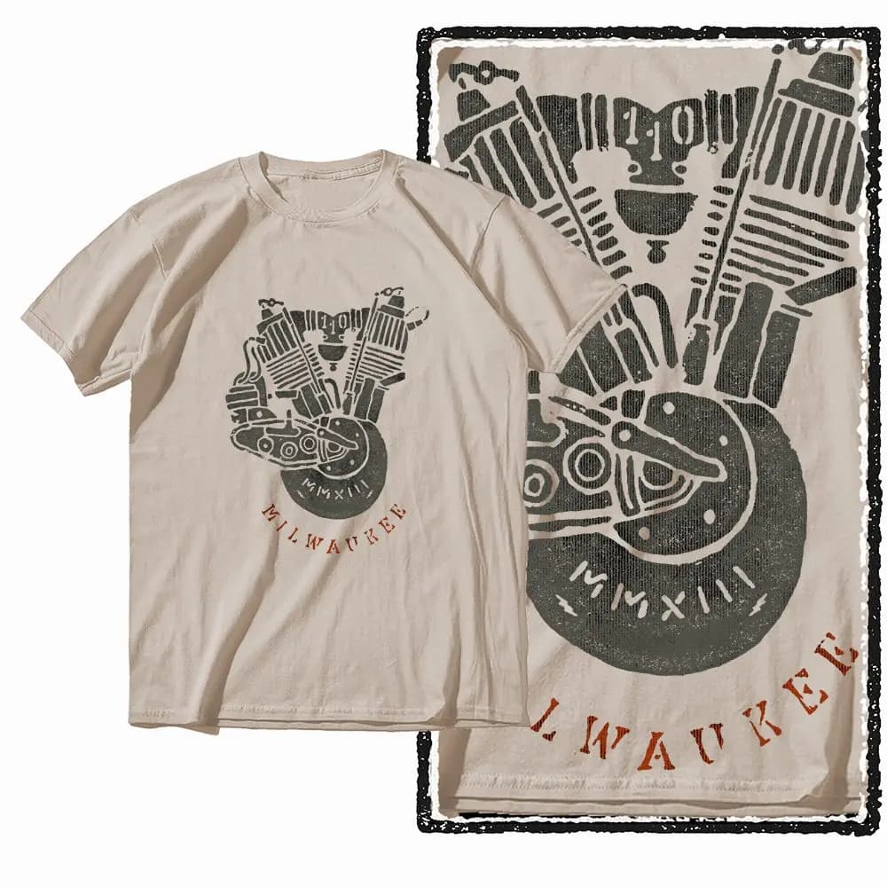 G72 T-shirt graphique moto col rond homme en coton beige |    T-shirt Cool pour hommes, Streetwear, 