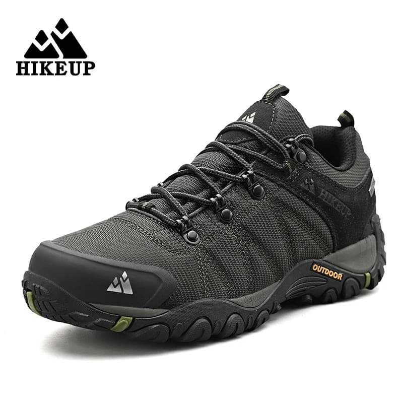 HIKEUP-Chaussures de randonnée en cuir véritable pour hommes, chaussures d'escalade à semelle en cao