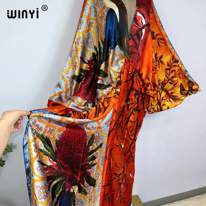 WINYI-Robe longue bohème à col en V pour femmes, Robe longue de plage, Sensation roulée à la main, S