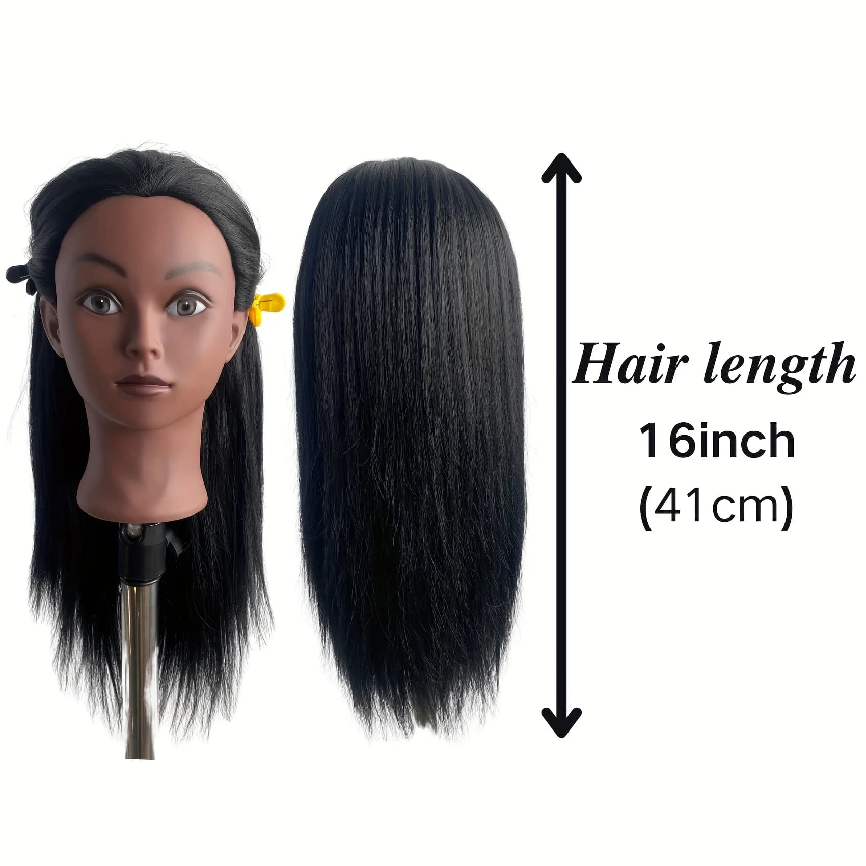 Tête de Mannequin noire de 16 pouces avec cheveux synthétiques pour la pratique du tressage, tête de