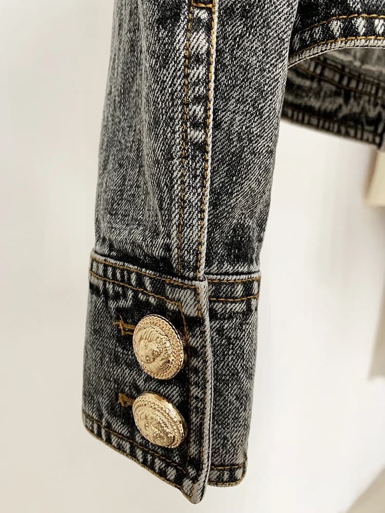 HIGH STREET Nouveauté 2026 Automne/Hiver Veste en jean pour femme de créateur, délavée à la pierre, 