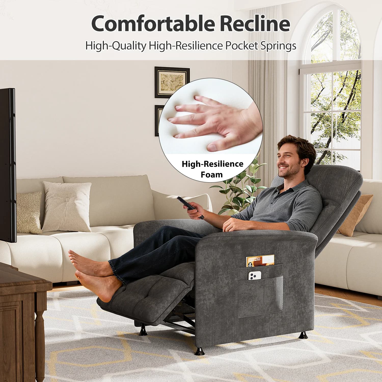Fauteuil inclinable électrique avec métropolitain et massage, fauteuil inclinable réglable en tissu 