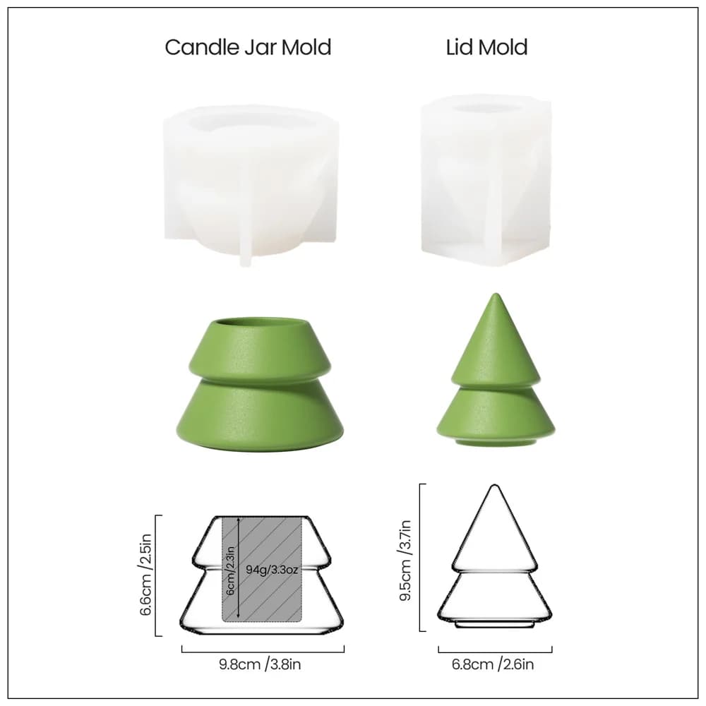 Pot de bougie de sapin de Noël Nicole avec couvercle, moule en silicone béton, moule de Noël fait ma