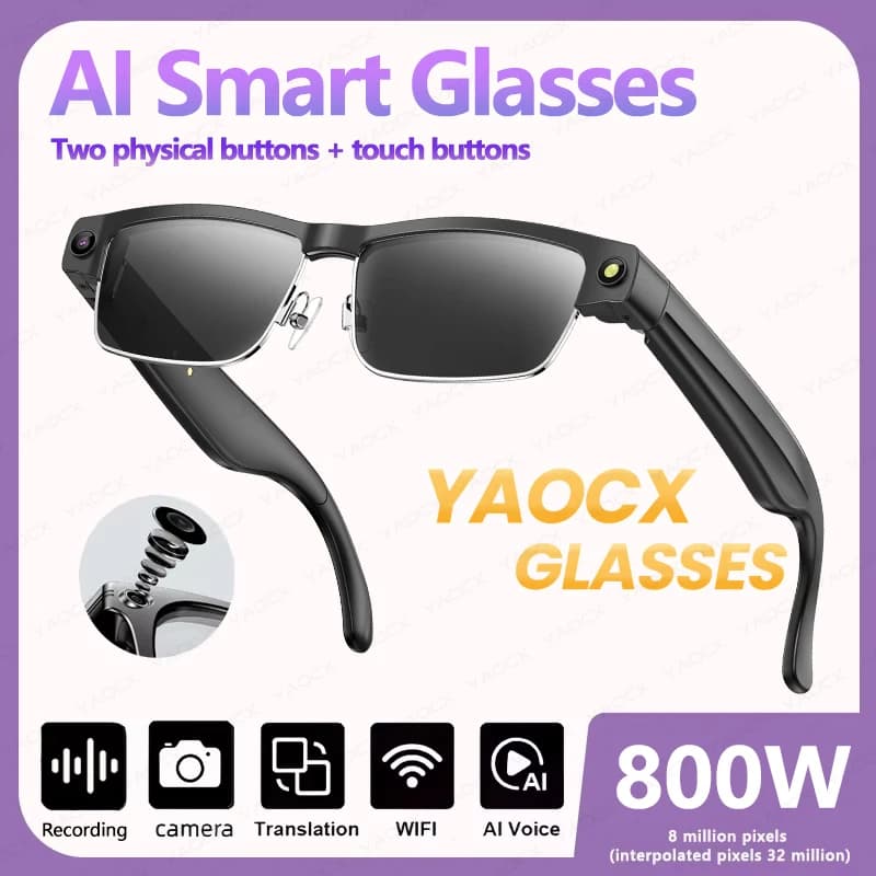 Nouvelles lunettes photo intelligentes avec caméra HD 800W, transmission en temps réel 1200P anti-tr