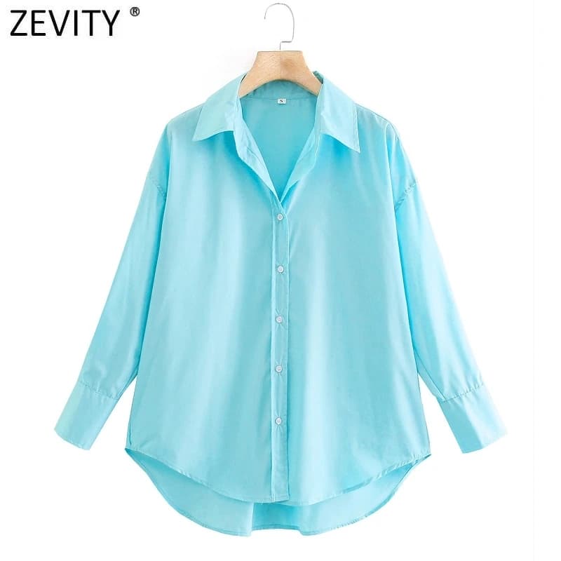 Zevity – Chemise en popeline à manches longues pour femmes, simple, Slim, décontractée, couleur bonb