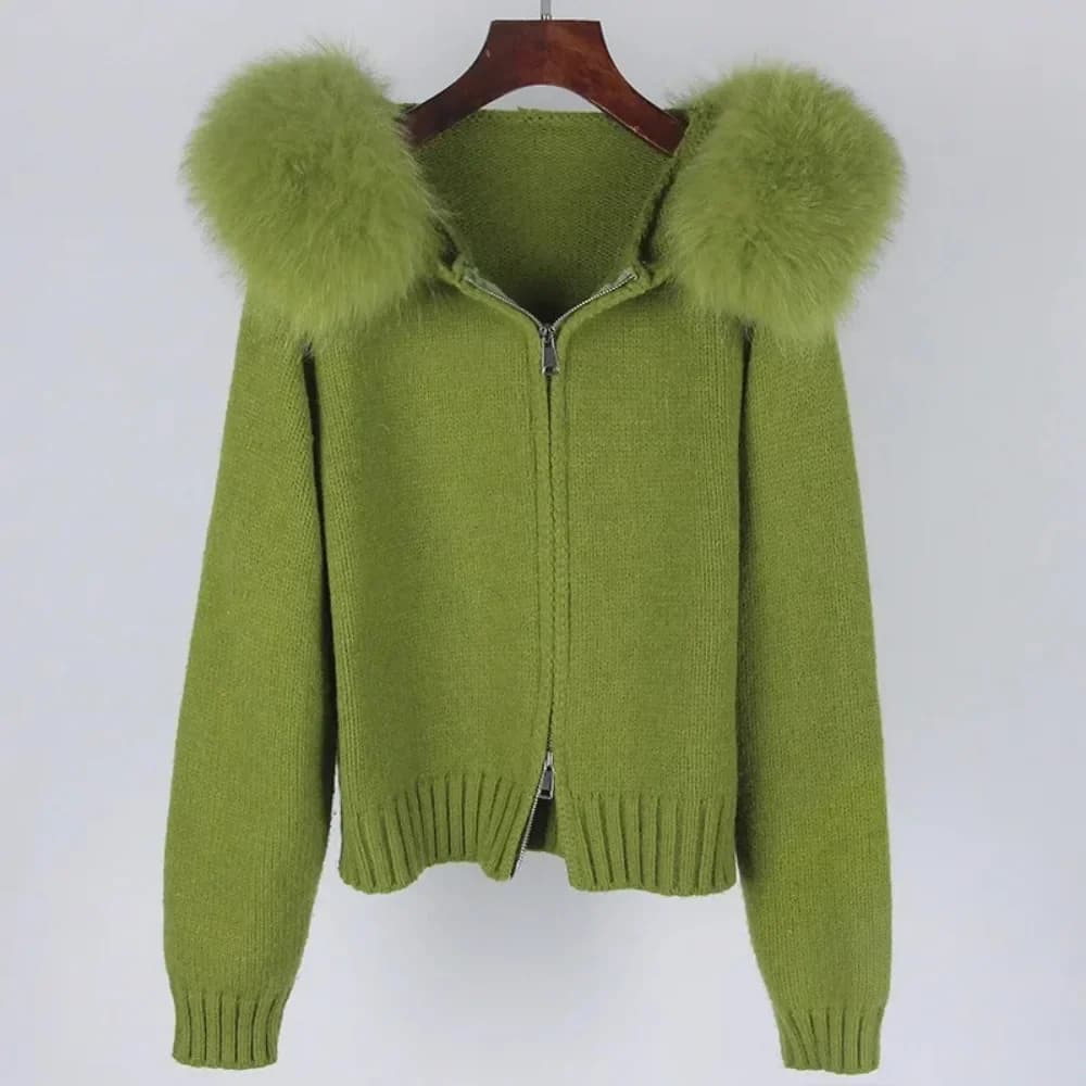 Veste courte tricotée avec manteau en fourrure naturelle pour femme, manteau décontracté à capuche, 
