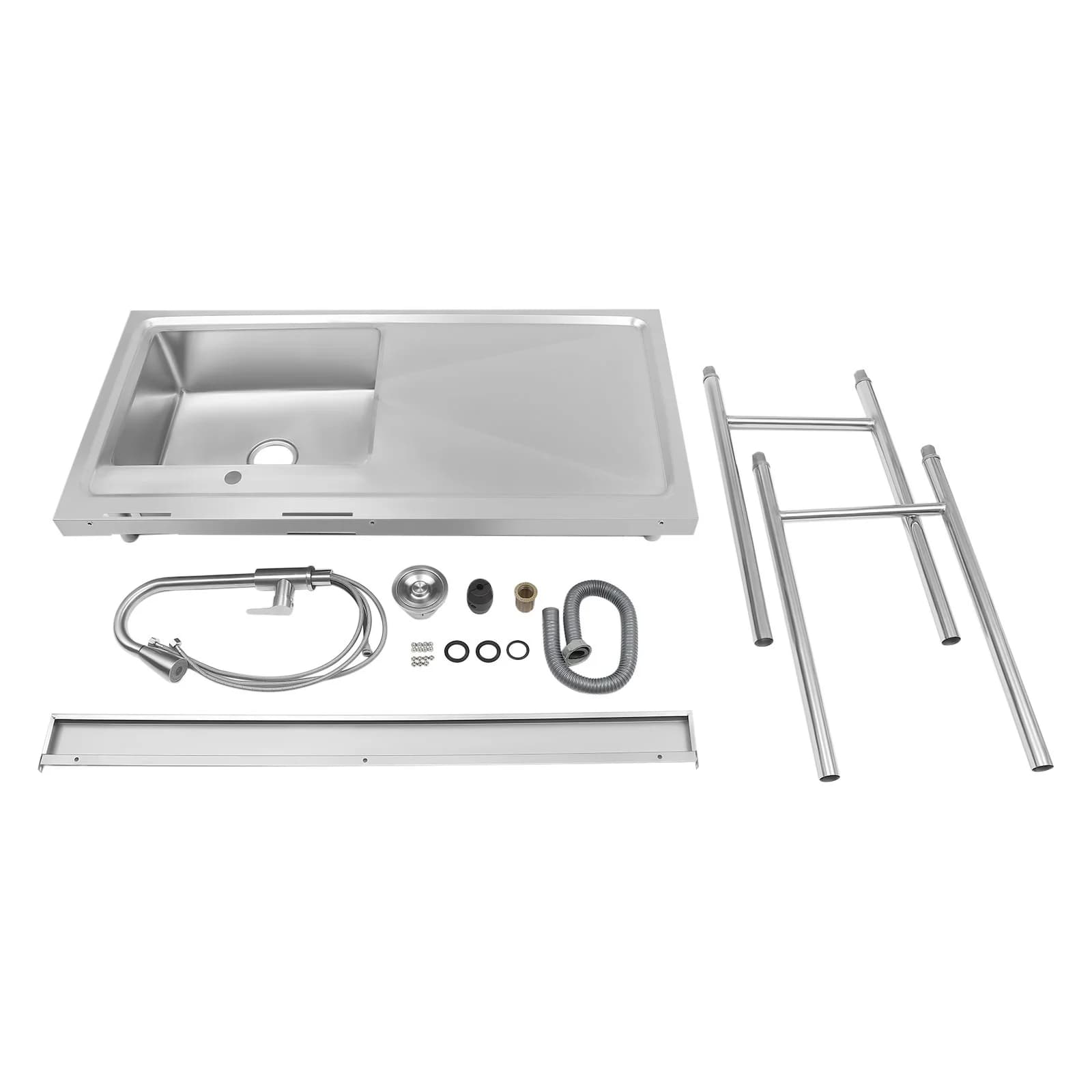 Évier de cuisine en acier inoxydable, 1 compartiment, vidange, utilitaire commercial