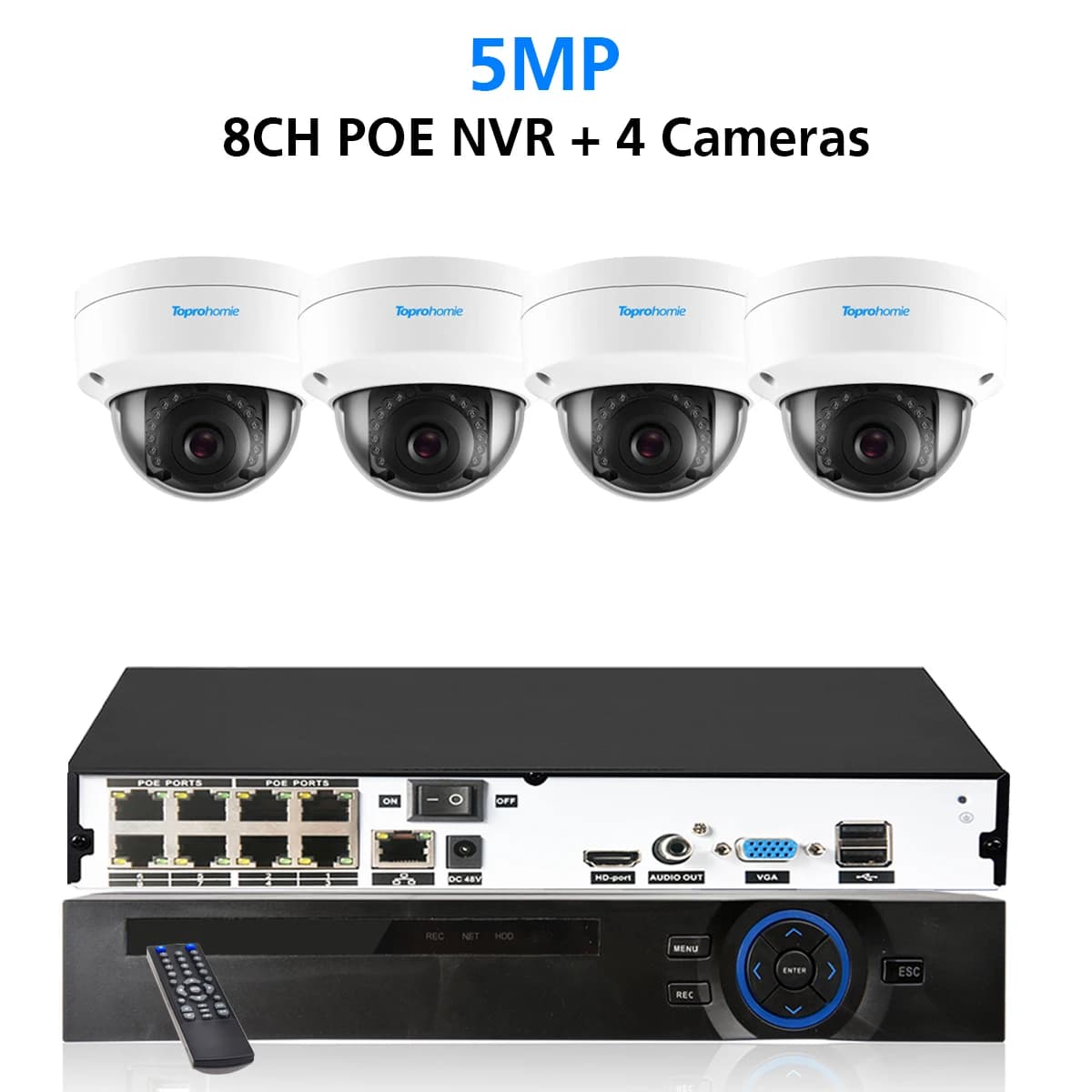 Kit NVR 8CH 4K H.265, système de caméra de sécurité CCTV avec Audio 8MP, dôme anti-vandalisme 5MP, c