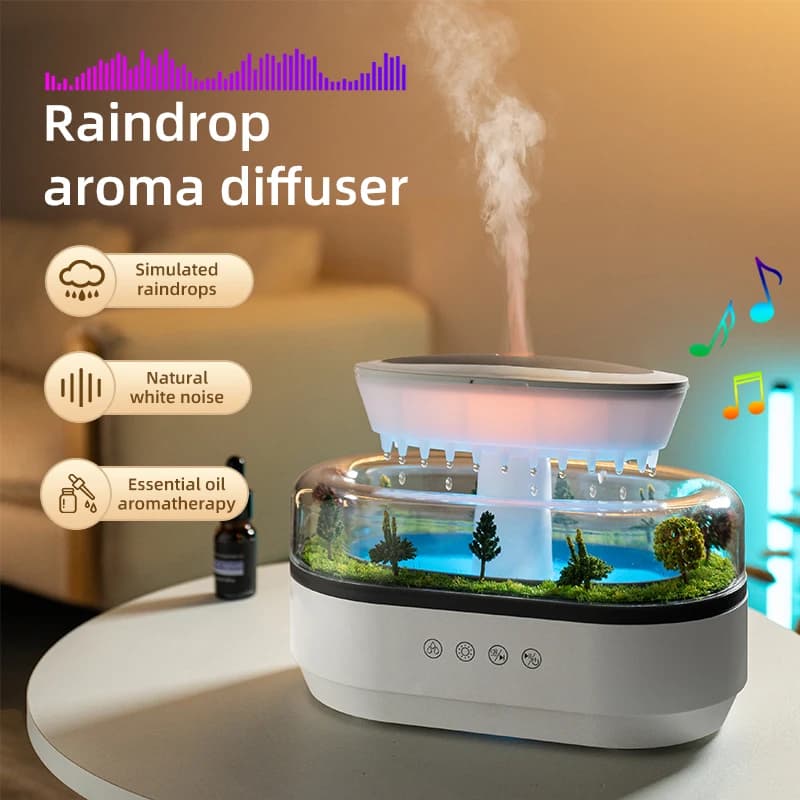 Humidificateur d'arôme goutte de pluie humidificateur d'air lumière colorée bruit blanc diffuseur d'