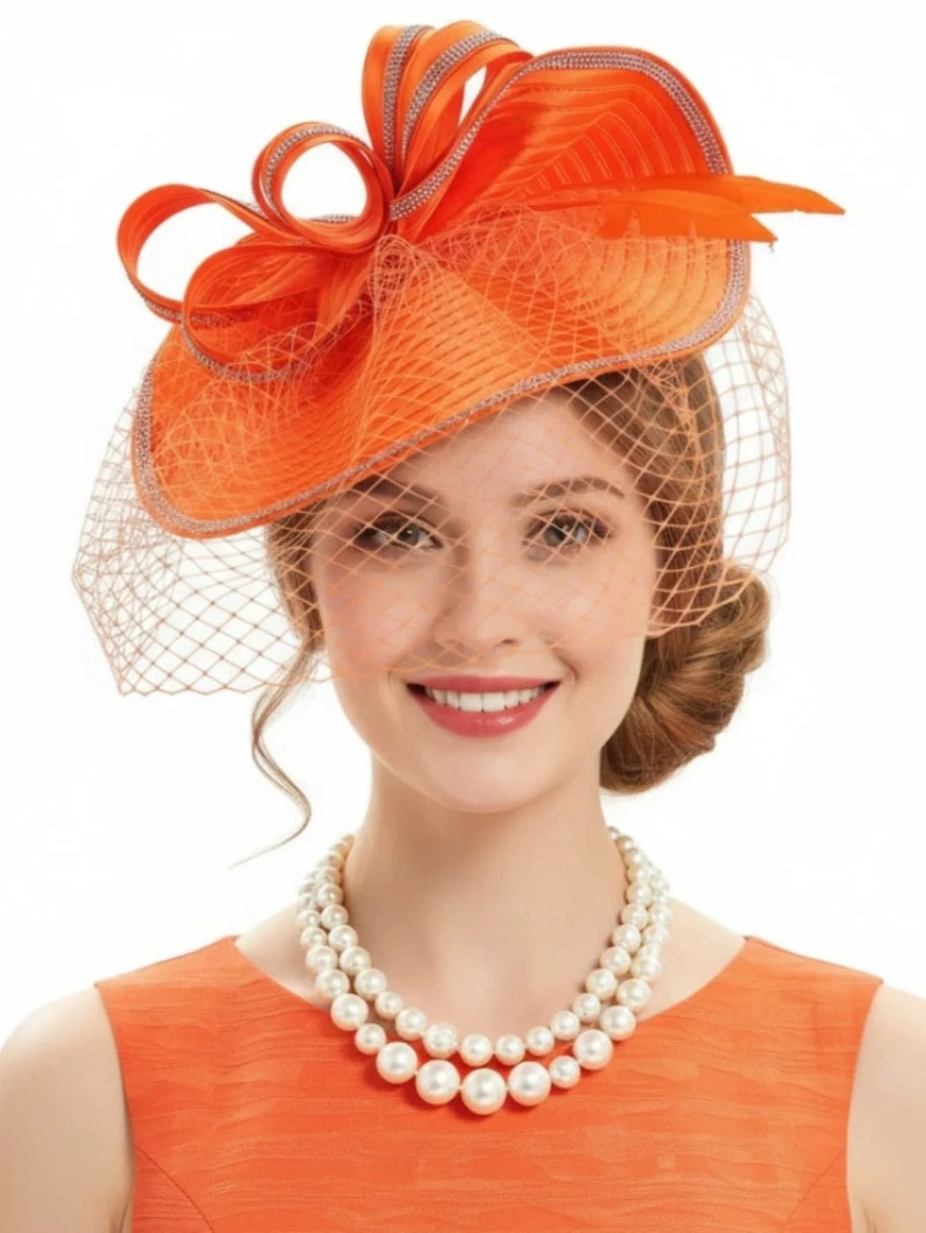 Élégant chapeau bibi en plumes Kentucky pour femme, coiffe en maille pour l'Ascot Royal, voiles et f