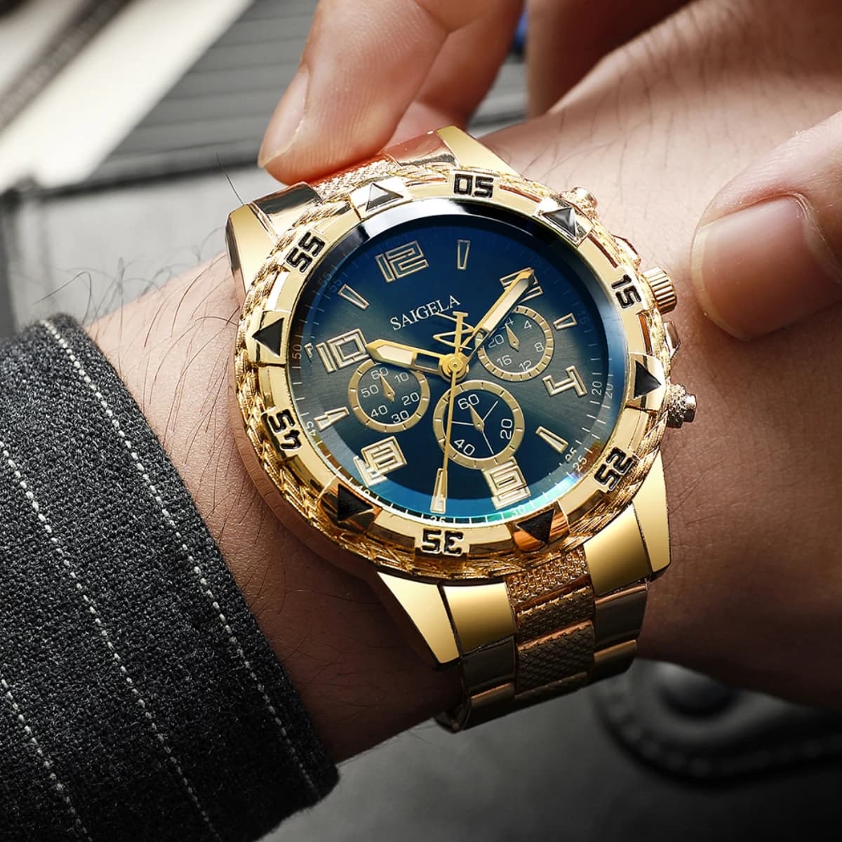 Ensemble de montres à quartz pour hommes d'affaires, cadran arabe, bracelet en acier, mode masculine