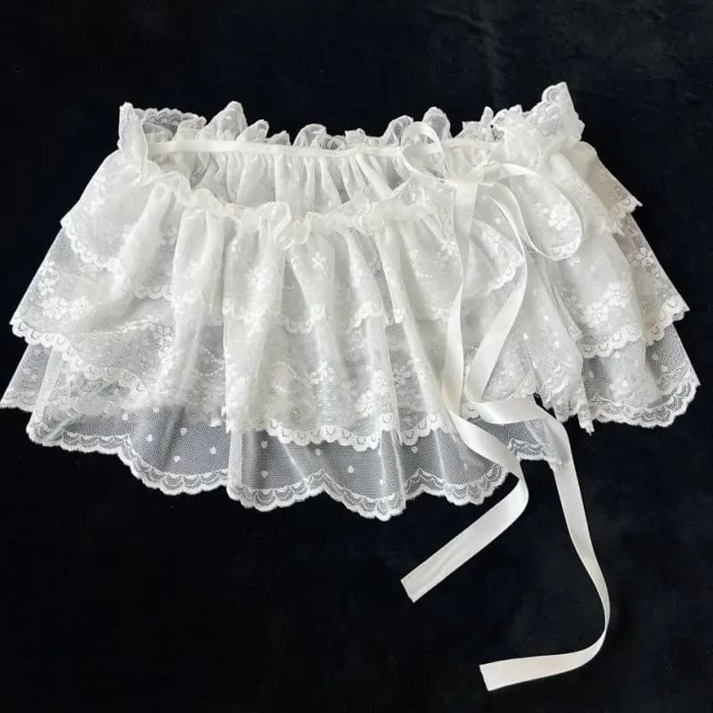 Jupe irrégulière en dentelle pour femmes, mode coréenne, rideau à fleurs blanches, maille, demi-corp