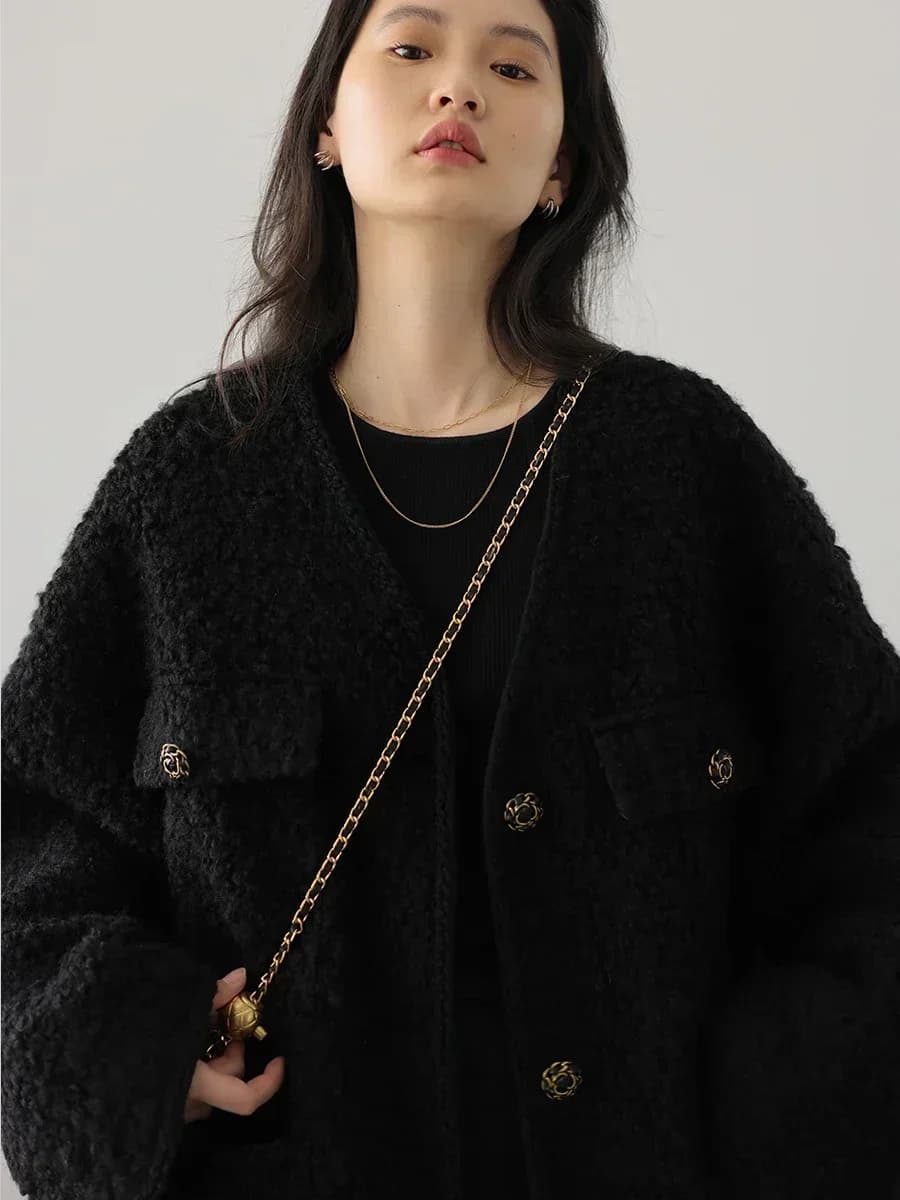 CHIC VEN-Manteau en laine vintage pour femme, veste en duvet, col en V, rapIndustry, automne, hiver,