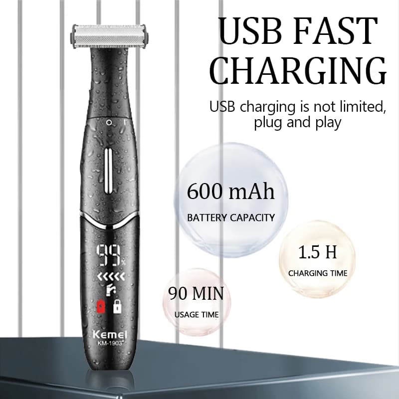 Kemei KM-1903 Tondeuse électrique privée unisexe Rasoir électrique avec écran LCD – Dispositif d'épi