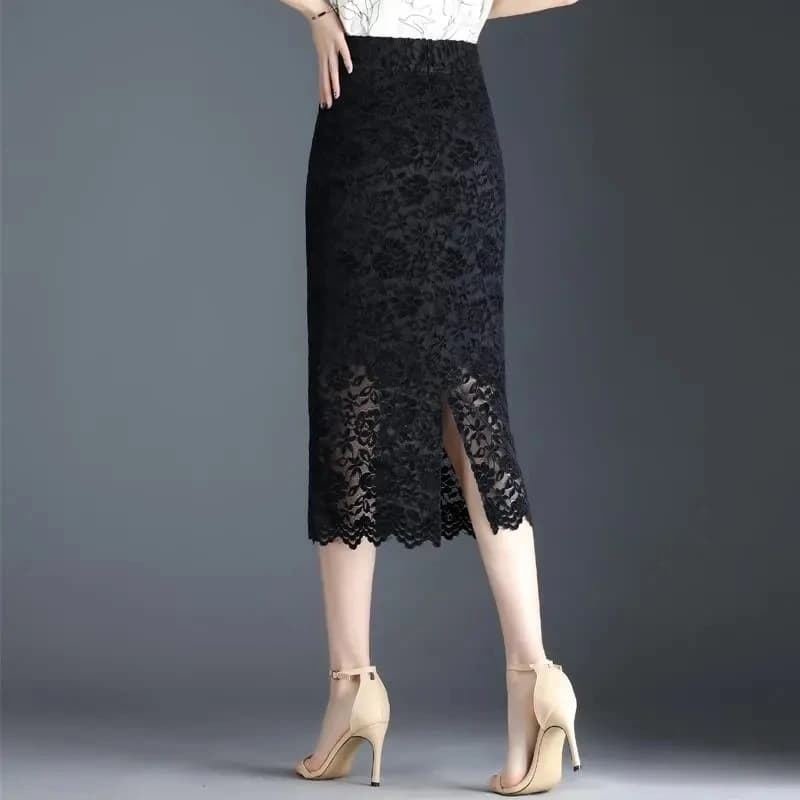 Jupe noire mi-longue en dentelle tendance été 2022, nouvelle jupe taille haute pour femme avec ferme