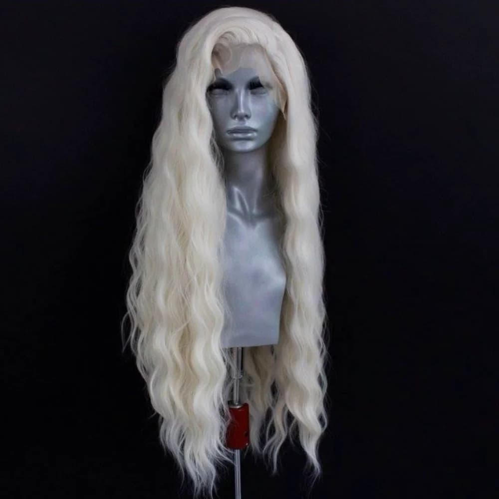 Perruque Lace Front Wig synthétique ondulée Blonde platine, perruque longue ondulée naturelle pour f