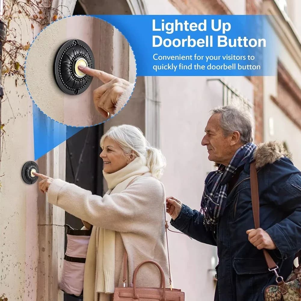 Sonnette ronde en fer de remplacement pour porte d'entrée de maison, bouton poussoir filaire éclairé