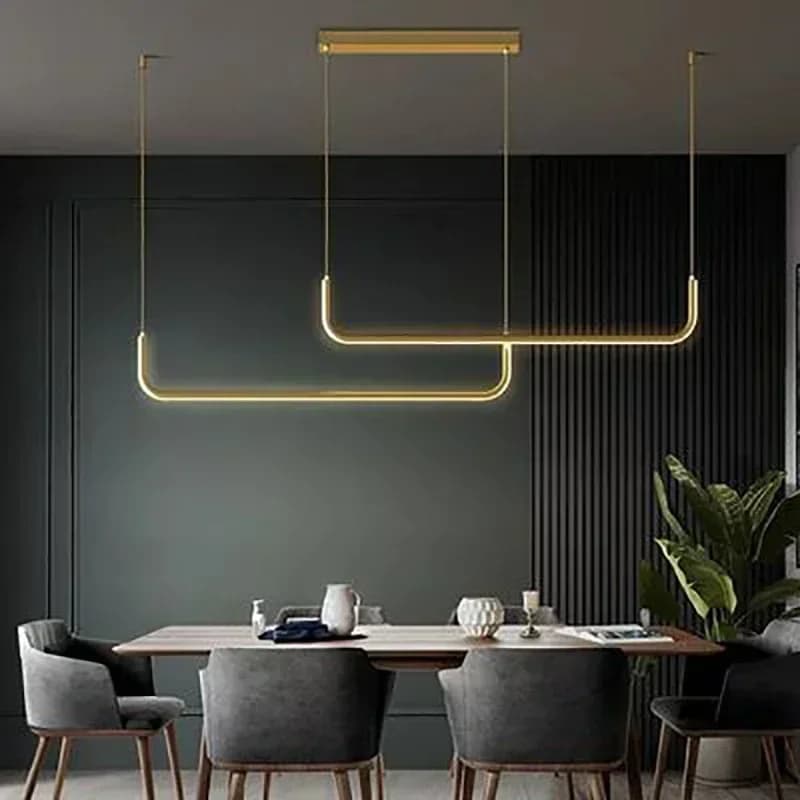 Moderne LED bande Lustre lumière Restaurant cuisine décor plafond or suspendus pendentifs salon écla