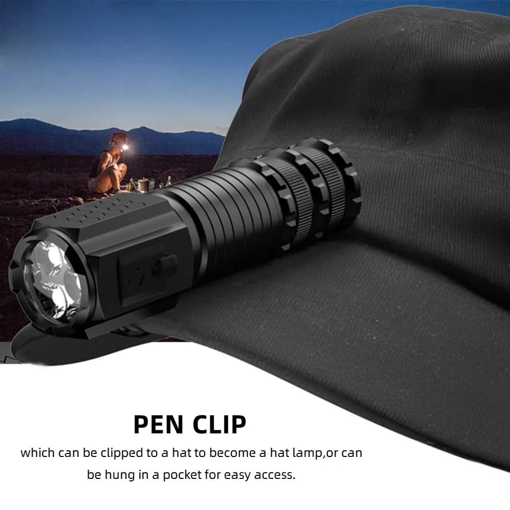 Lampe de poche LED haute luminosité, aste par USB de type C, clip portable, aimant, lampe de réparat